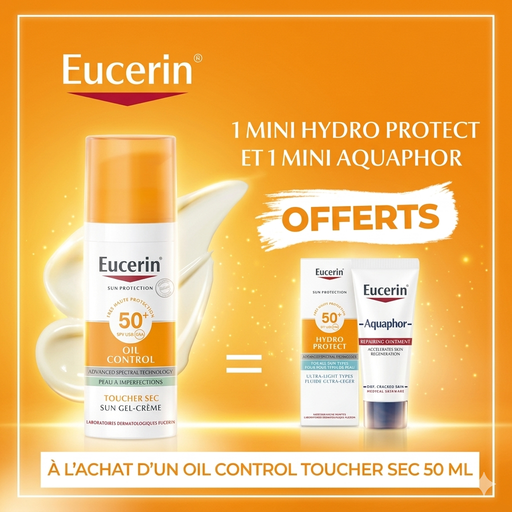 eucerin "oil control 50ml+hydro protect 5ml+baume reparateur 5ml" pack