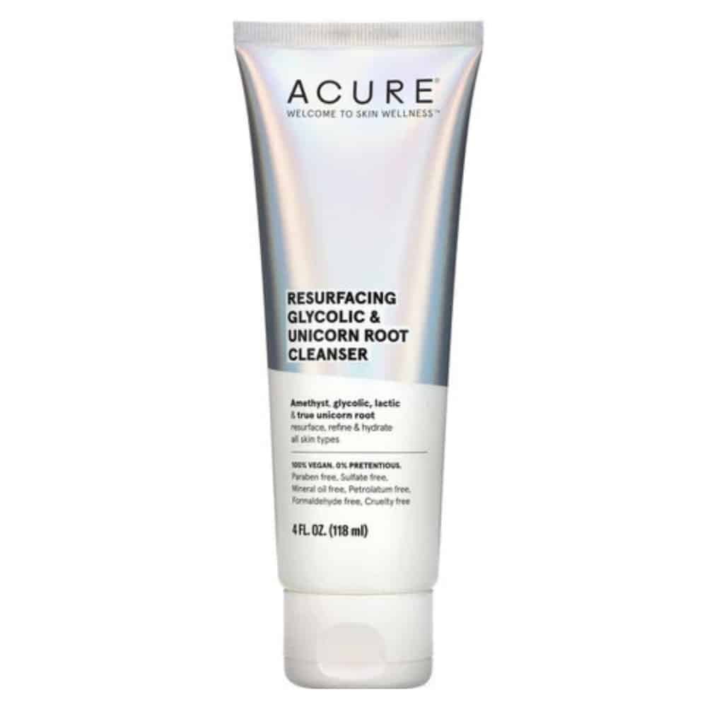 acure – resurfacing glycoliq et unicorn root cleanser (nettoyant resurfacant) – 118ml