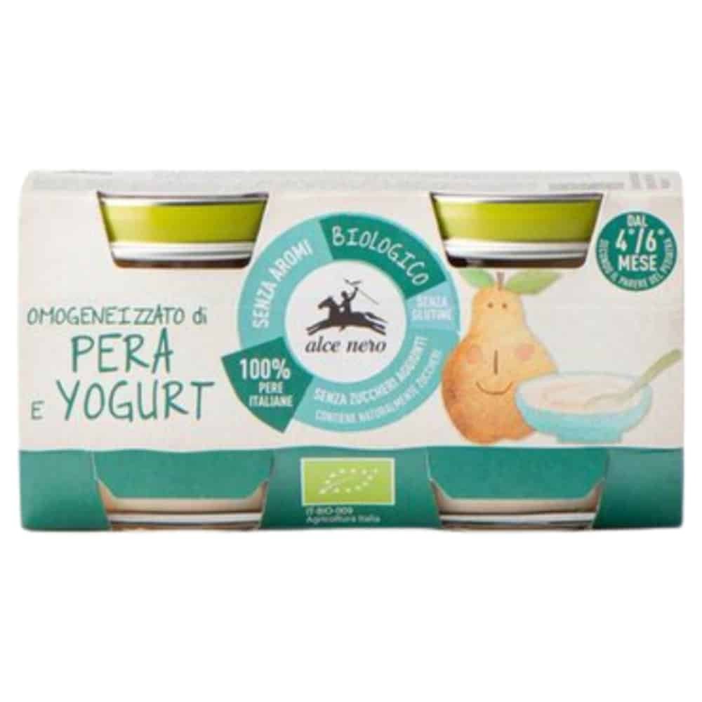 alce nero – pots de poire et yaourt 4 6mois+ bio – 2x – 80g