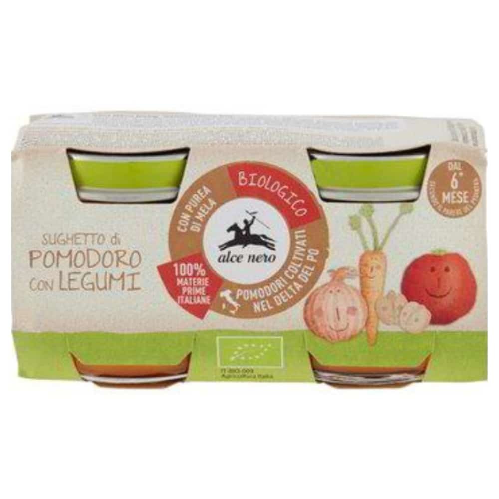 alce nero – pots de tomate aux legumineuses 6mois+ bio – 2x – 80g