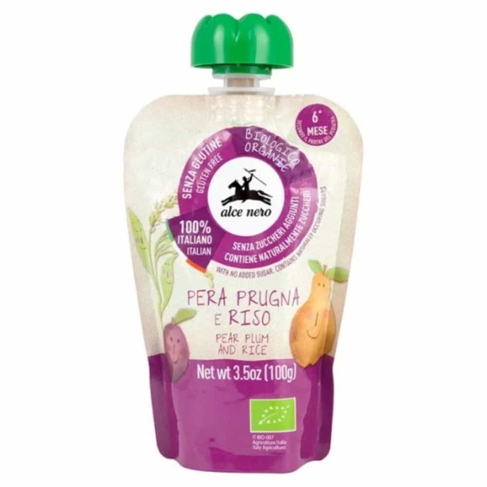 alce nero – puree pore, prune et riz bio – 100g