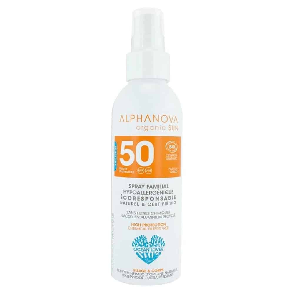 alphanova – organic sun ecran solaire en spray spf50 – 150g