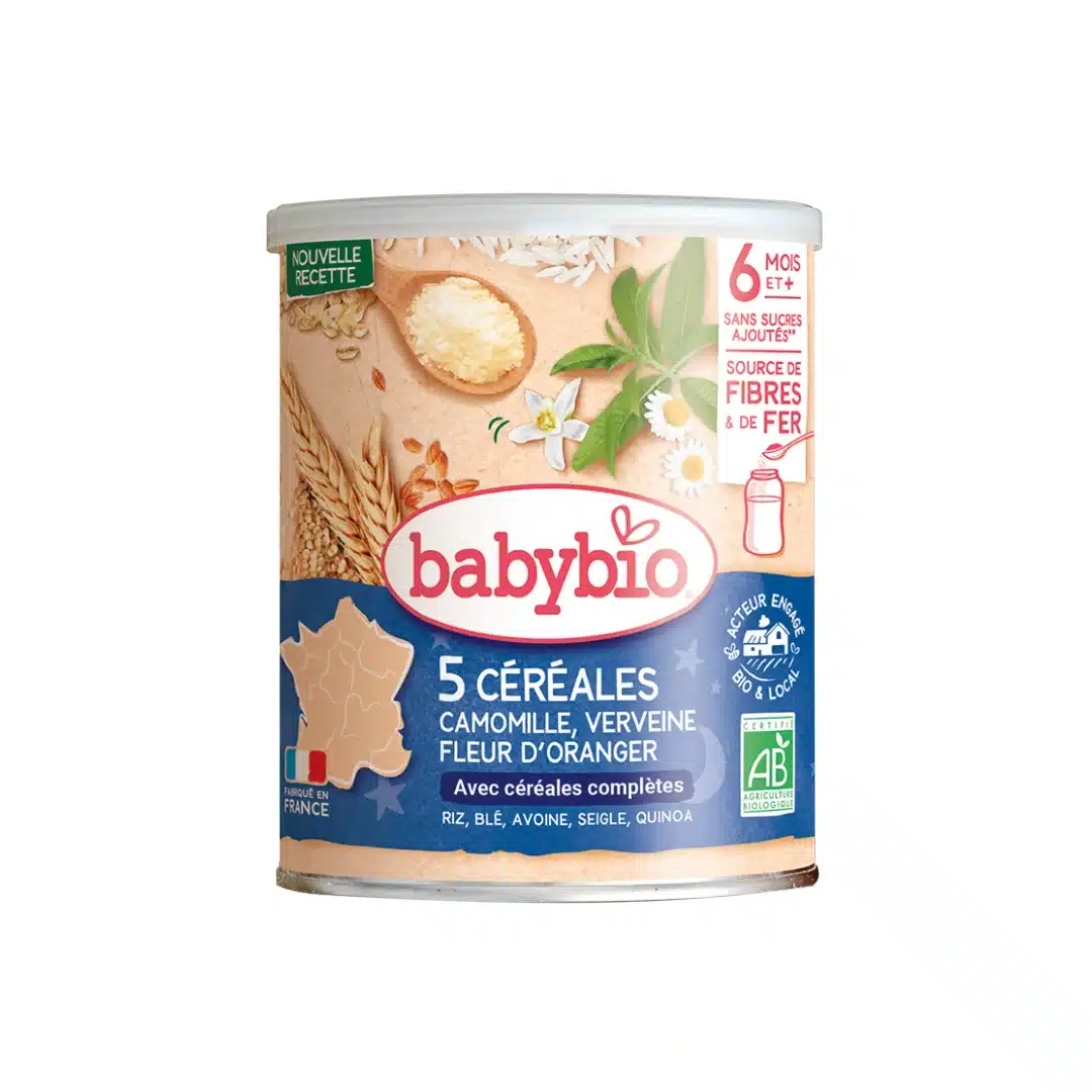 babybio – 5 cereales verveine fleur d’oranger camomille – 220g