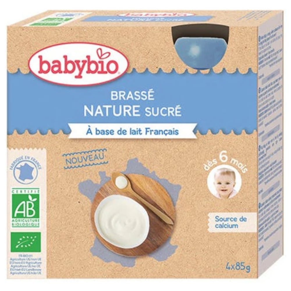 babybio – brasse nature sucre a base de lait 6mois+ bio – 4x – 85g