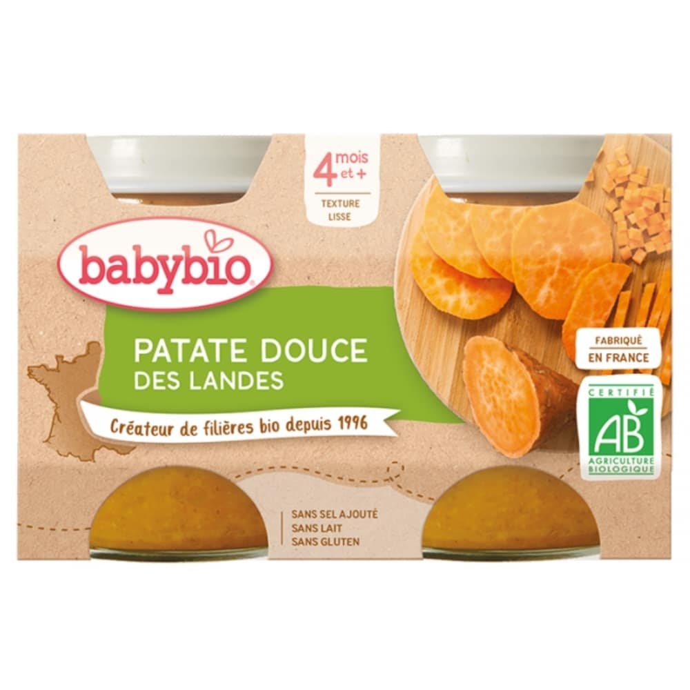 babybio – pots de patate douce 4mois+ bio – 2x – 130g