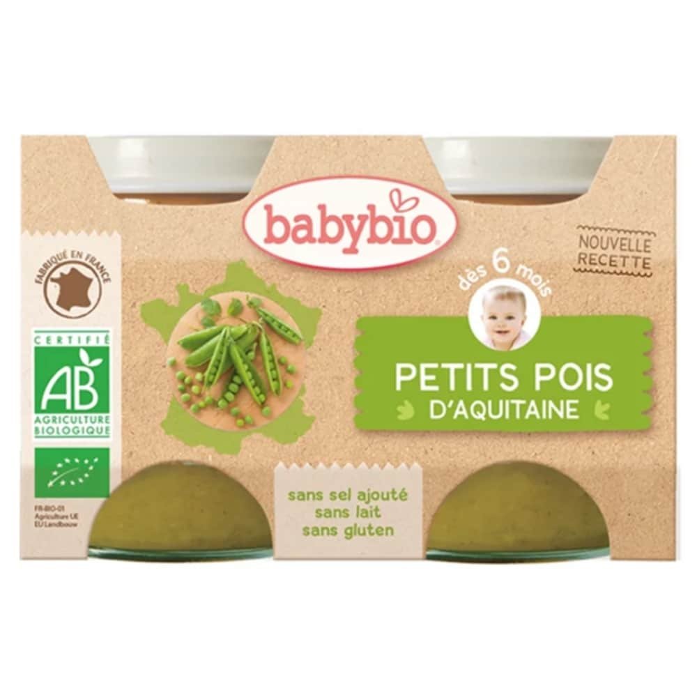 babybio – pots de petits pois 6mois+ bio – 2x – 130g