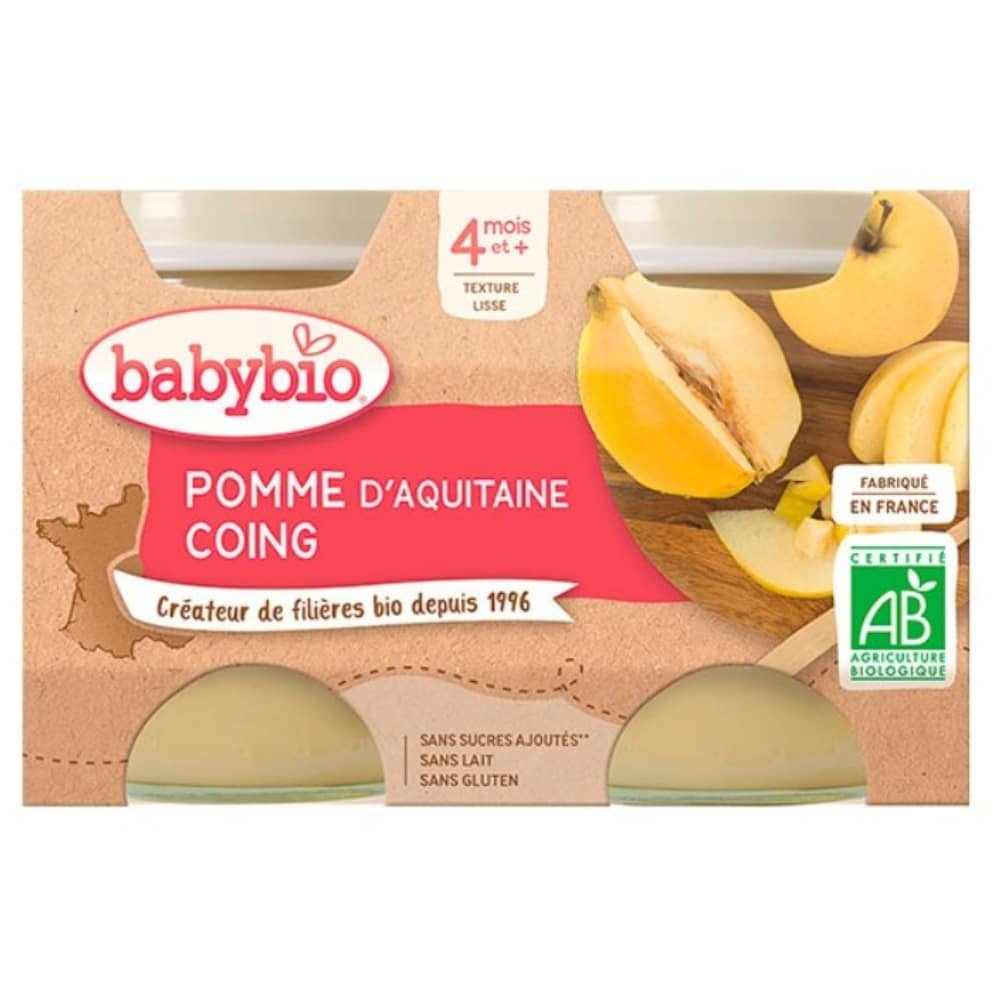 babybio – pots pomme et coing 4mois+ bio – 2x – 130g