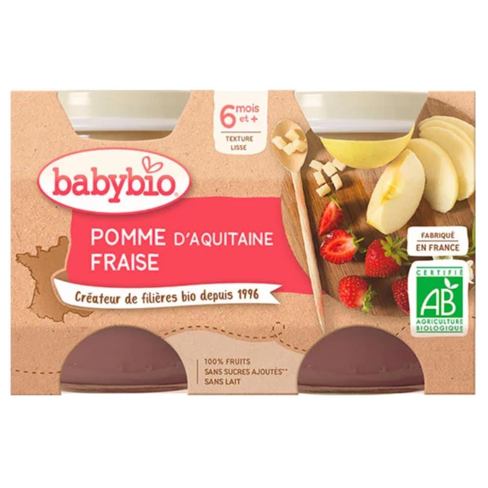 babybio – pots pomme et fraise 6mois+ bio – 2x – 130g
