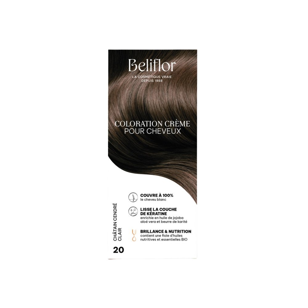 beliflor – coloration n°20 chatain cendre clair