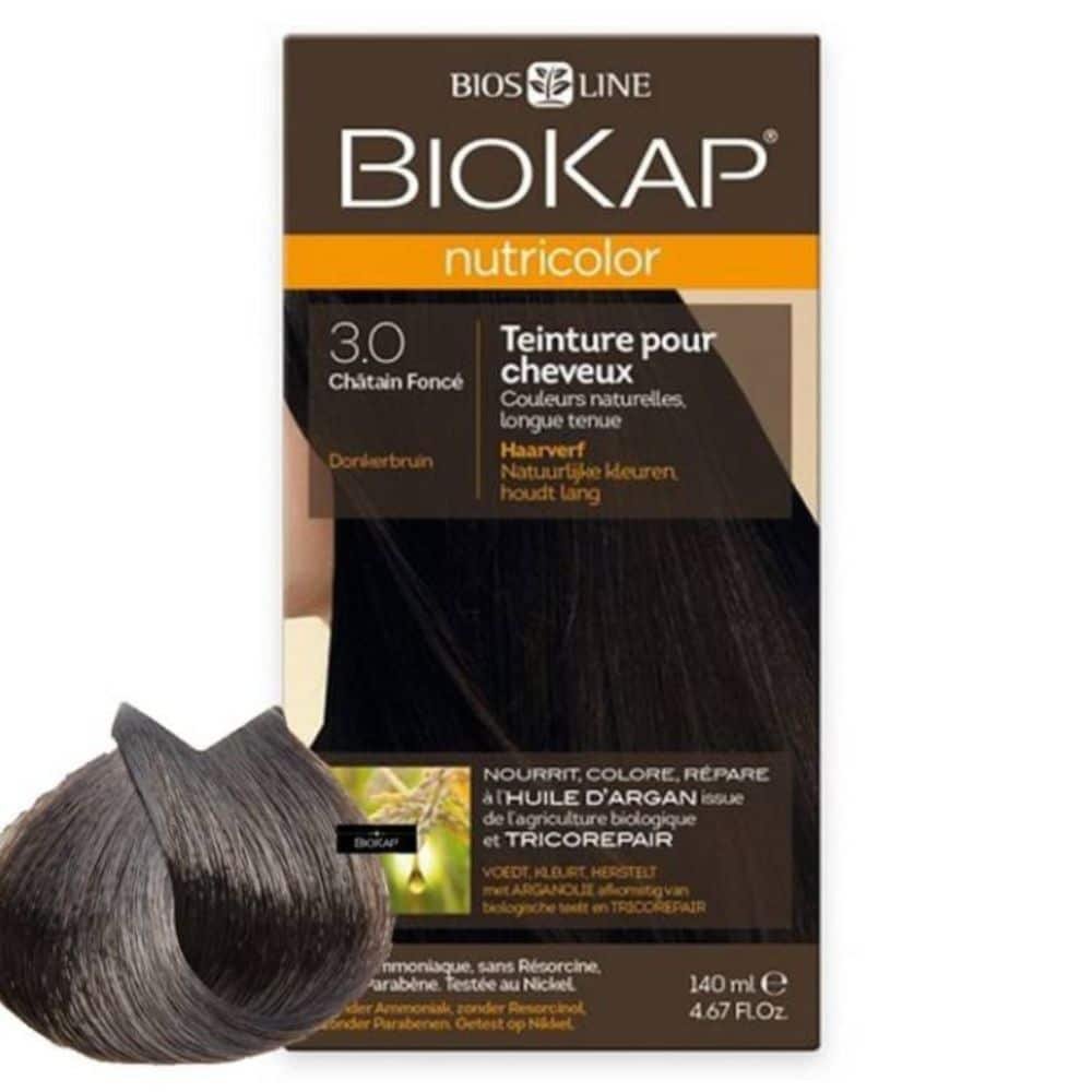 biokap – nutricolor coloration naturelle cheveux – 140ml – 3.0 – chatain fonce