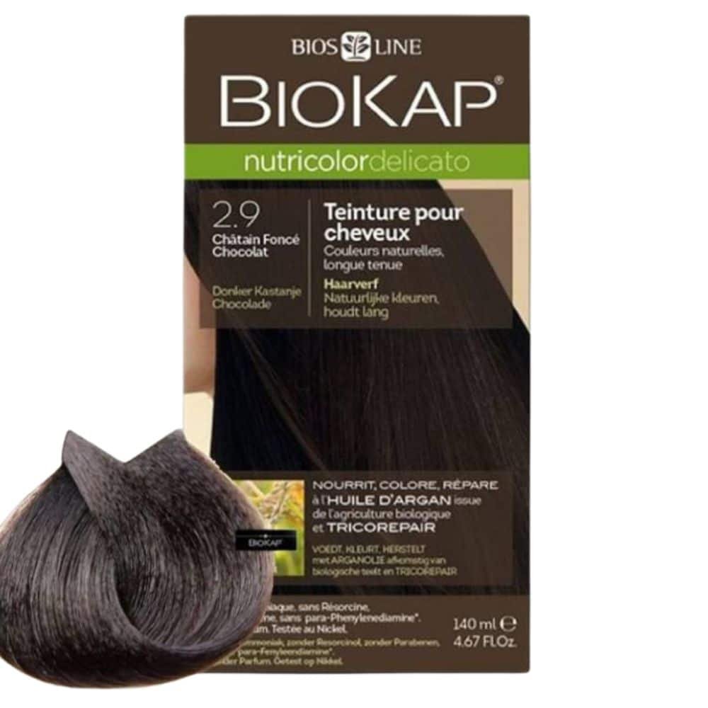 biokap – nutricolor delicato coloration naturelle cheveux delicats – 140ml – 2.9 – chatain fonce chocolat