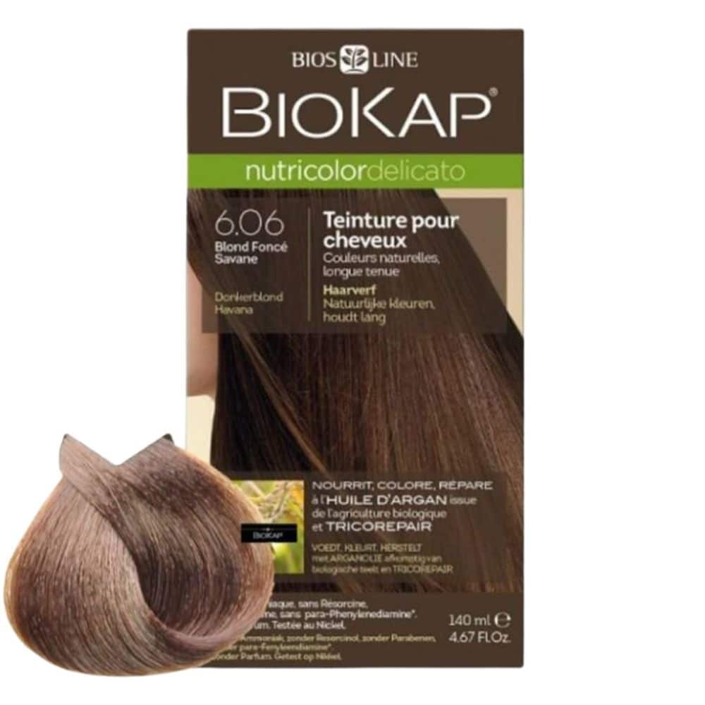 biokap – nutricolor delicato coloration naturelle cheveux delicats – 140ml – 6.06 – blond fonce savane