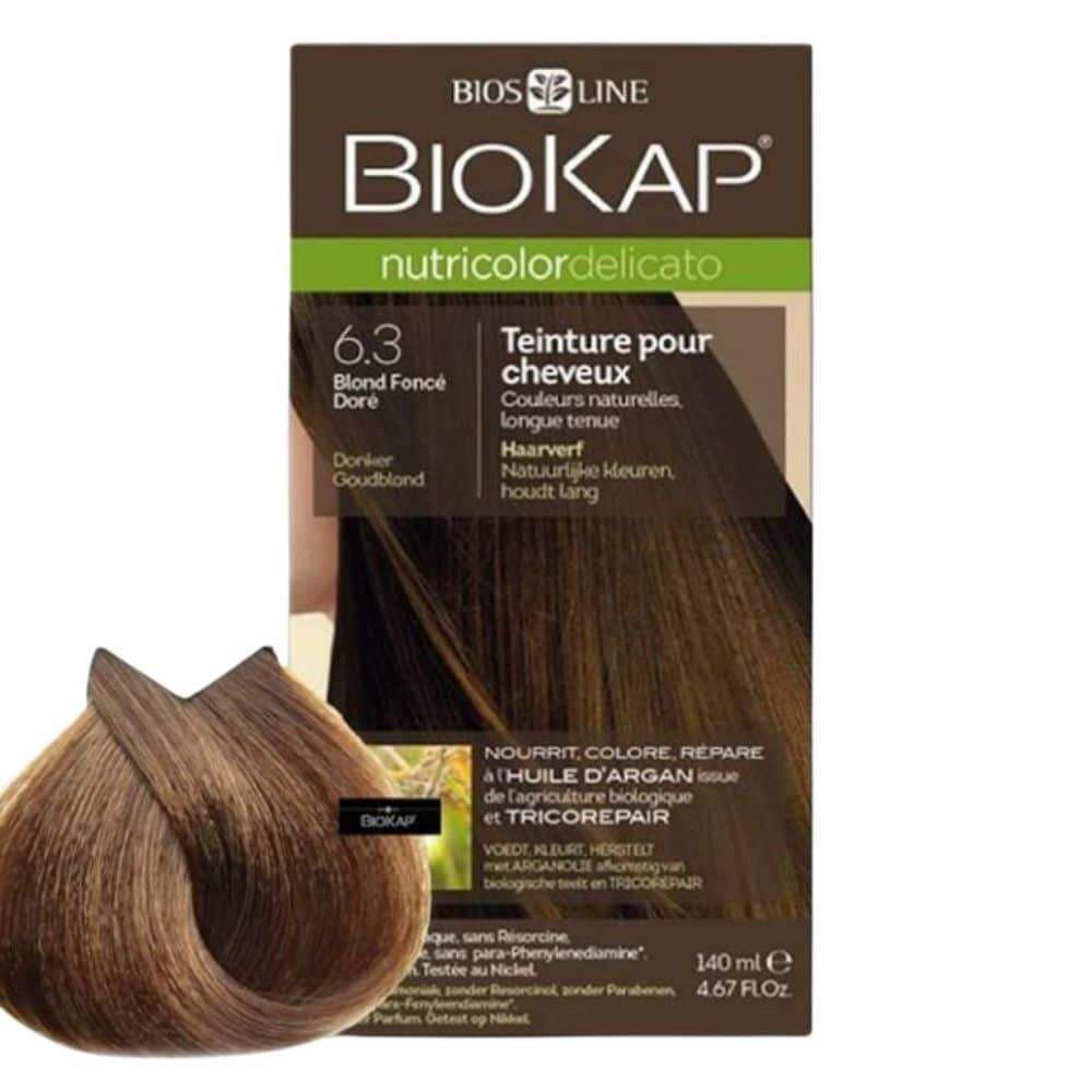biokap – nutricolor delicato coloration naturelle cheveux delicats – 140ml – 6.3 – blond fonce dore