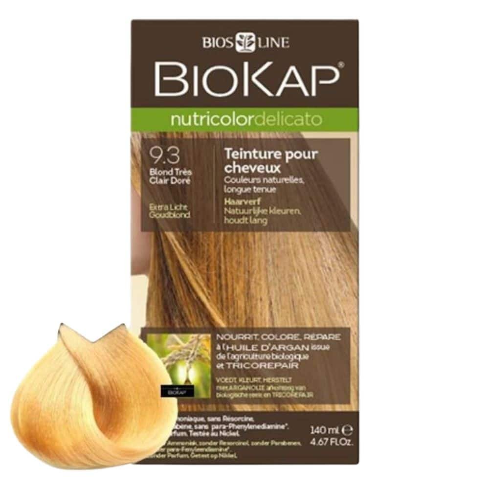 biokap – nutricolor delicato coloration naturelle cheveux delicats – 140ml – 9.3 – blond tres clair dore