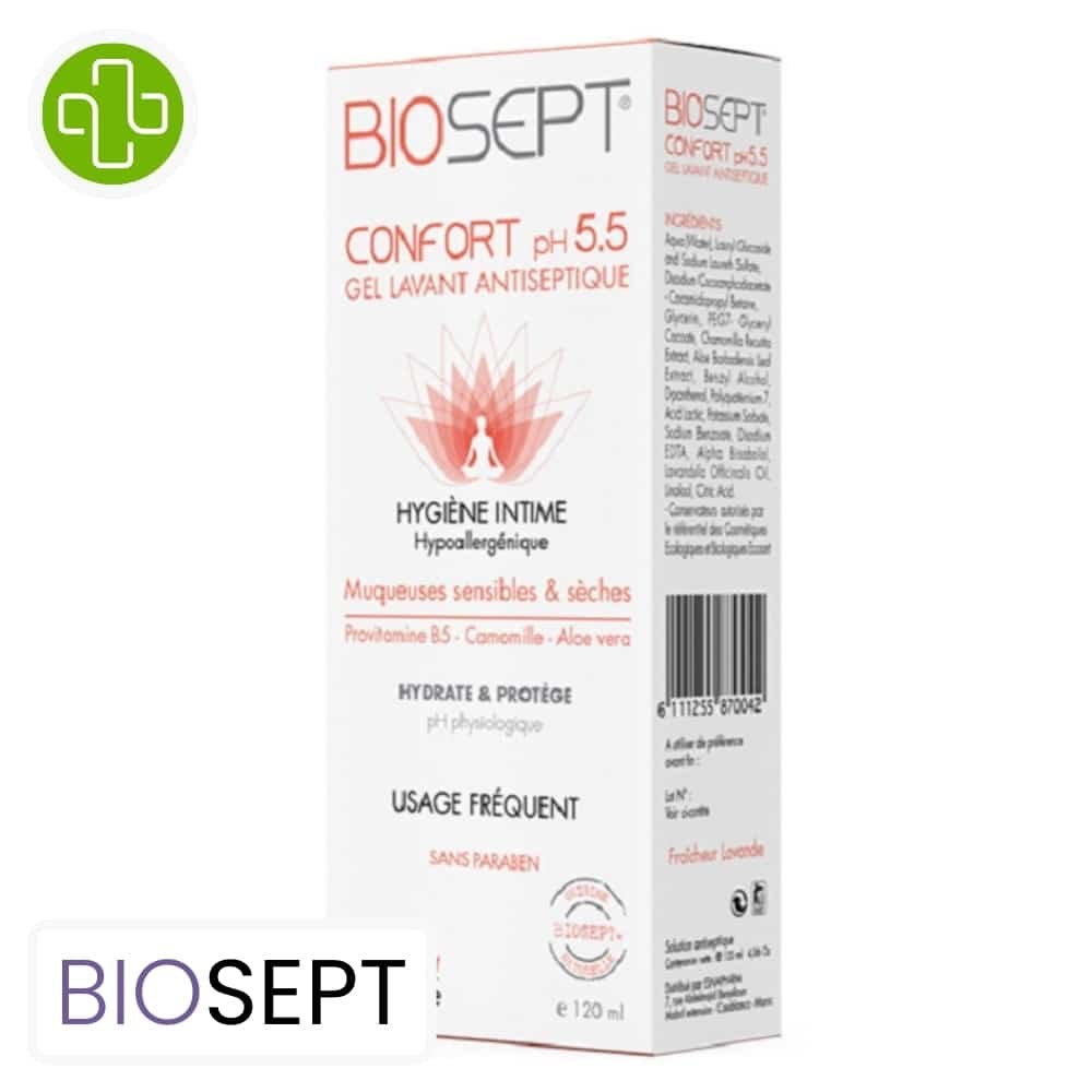 biosept – confort ph 5.5 gel lavant antiseptique hygiene intime – 200ml