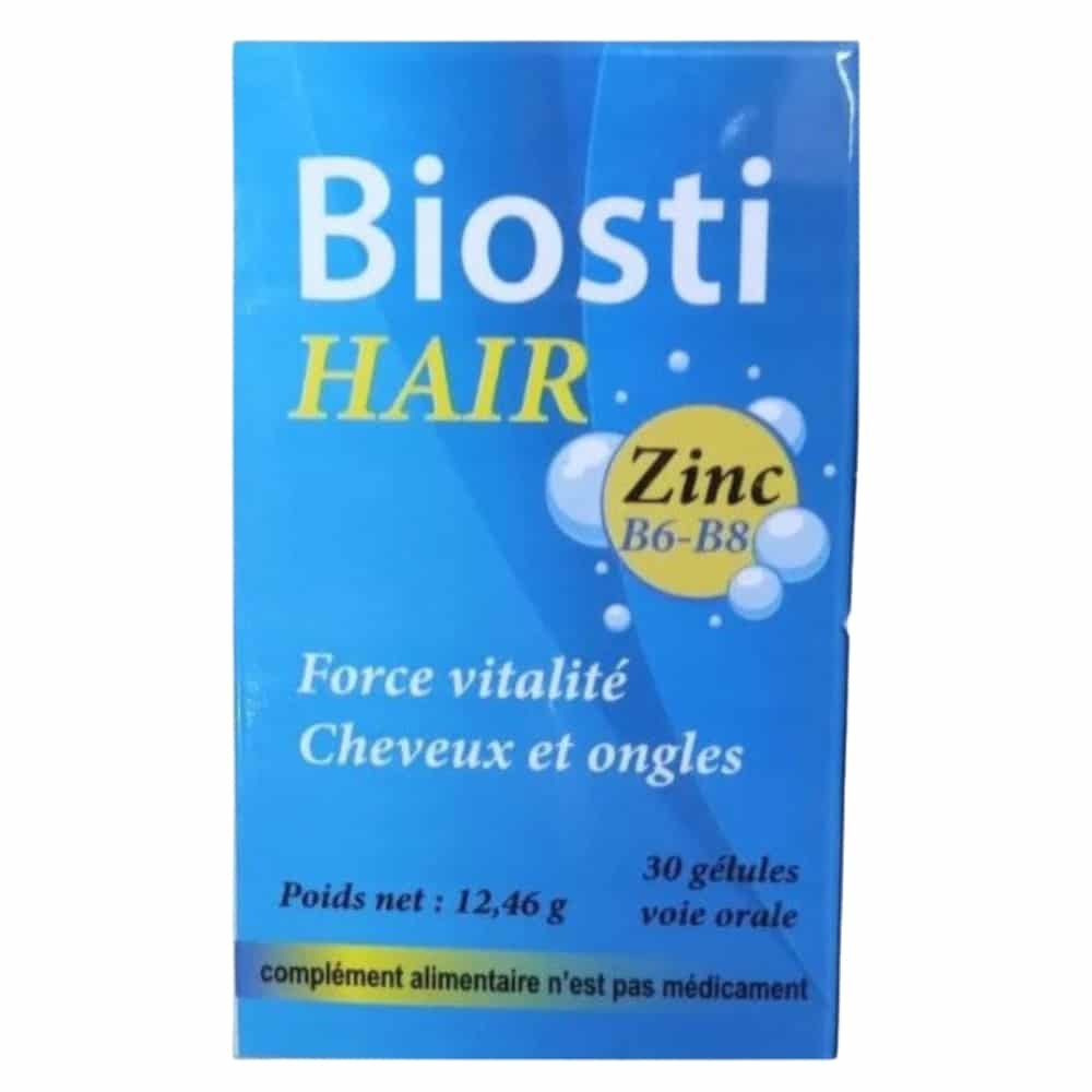 biostihair – zinc b6 b8 cheveux et ongles – 30 gelules