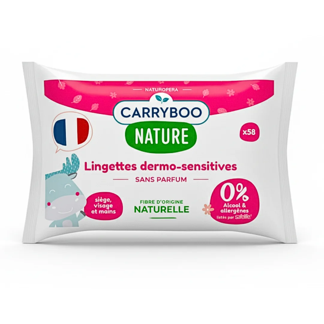 carryboo – lingettes dermo sensitives sans parfums 58 pieces