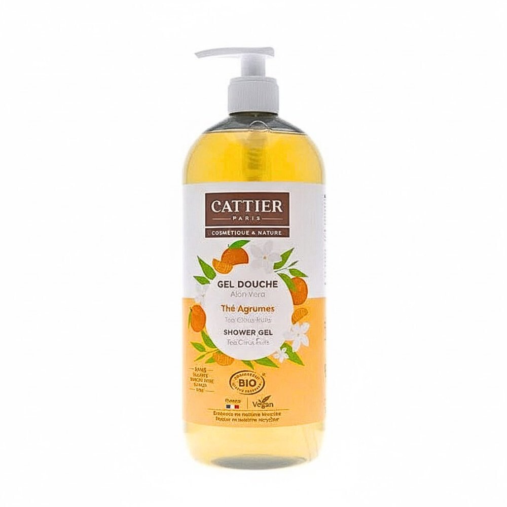 cattier – gel douche aloe vera parfum clelentine fleur d’oranger – 1l
