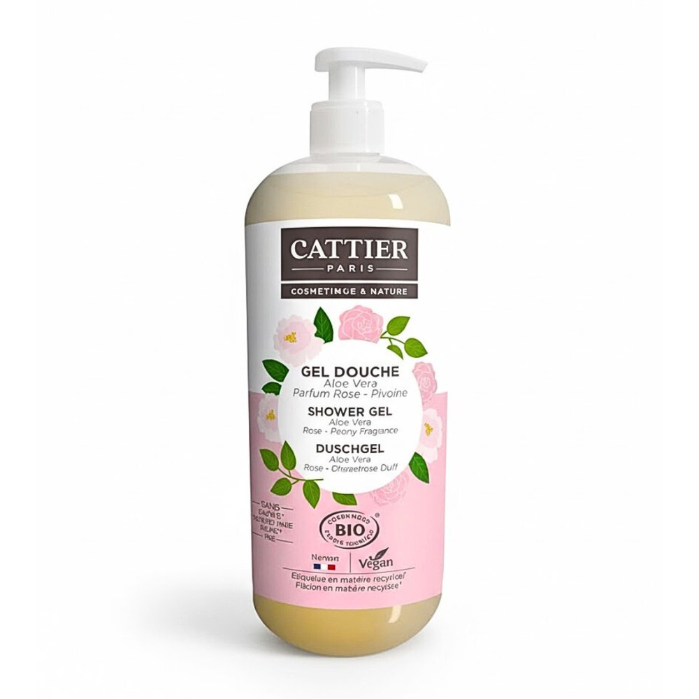 cattier – gel douche aloe vera parfum rose pivoine – 1l