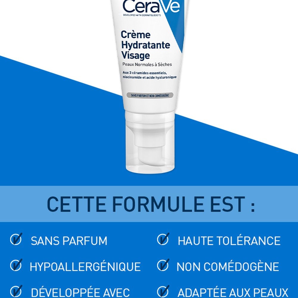cerave – creme hydratante visage peau normale a seche – 52ml cerave – creme hydratante visage peau normale a seche – 52ml