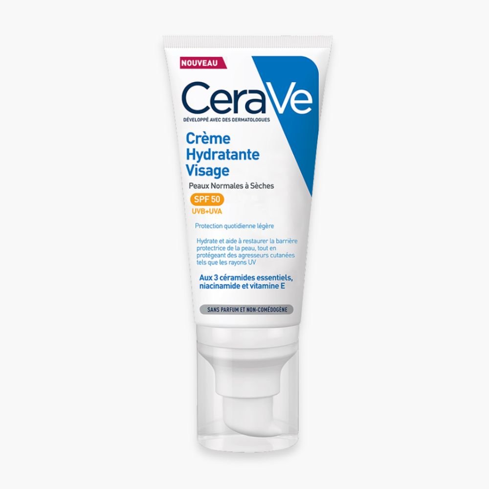 cerave – creme hydratante visage peau normale a seche spf50 – 52ml