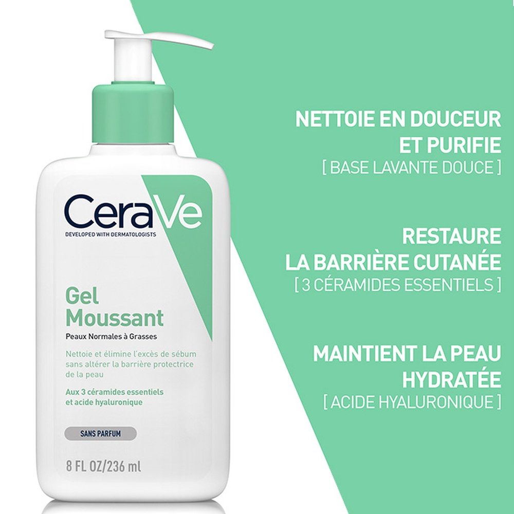 cerave – gel moussant nettoyant peau normale a grasse – 236ml cerave – gel moussant nettoyant peau normale a grasse – 236ml
