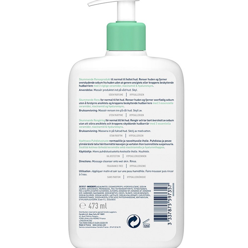 cerave – gel moussant nettoyant peau normale a grasse – 473ml cerave – gel moussant nettoyant peau normale a grasse – 473ml