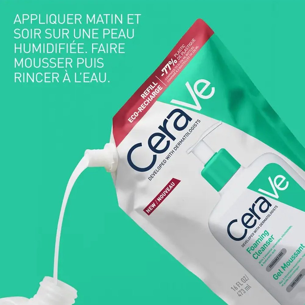 cerave – gel moussant nettoyant peau normale a grasse eco recharge – 473ml cerave – gel moussant nettoyant peau normale a grasse eco recharge – 473ml