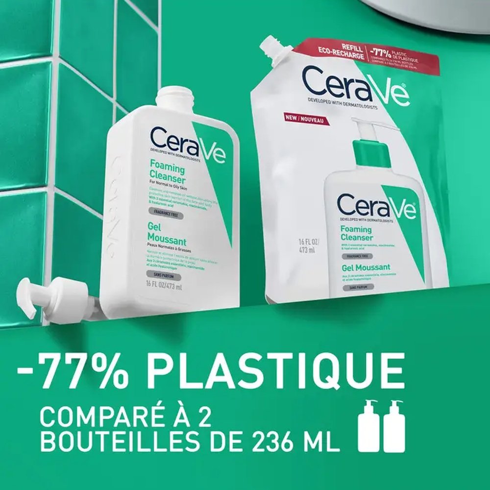cerave – gel moussant nettoyant peau normale a grasse eco recharge – 473ml cerave – gel moussant nettoyant peau normale a grasse eco recharge – 473ml