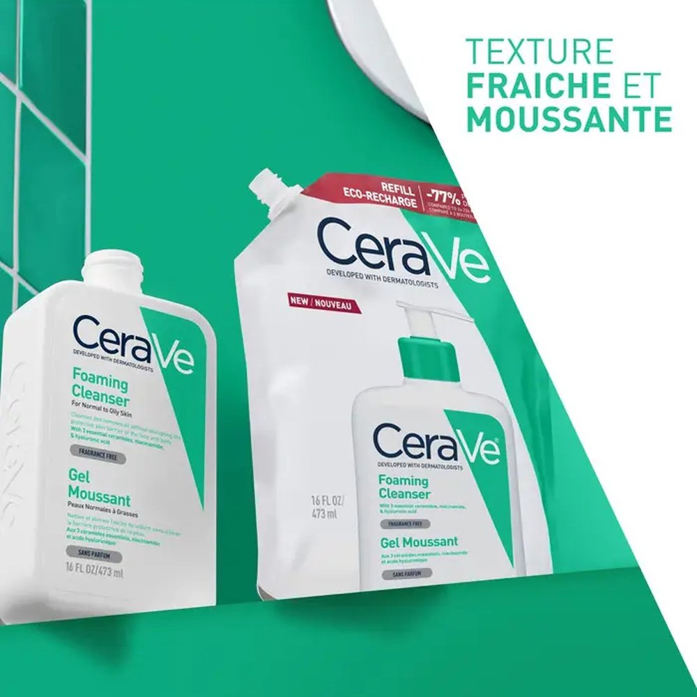 cerave – gel moussant nettoyant peau normale a grasse eco recharge – 473ml cerave – gel moussant nettoyant peau normale a grasse eco recharge – 473ml