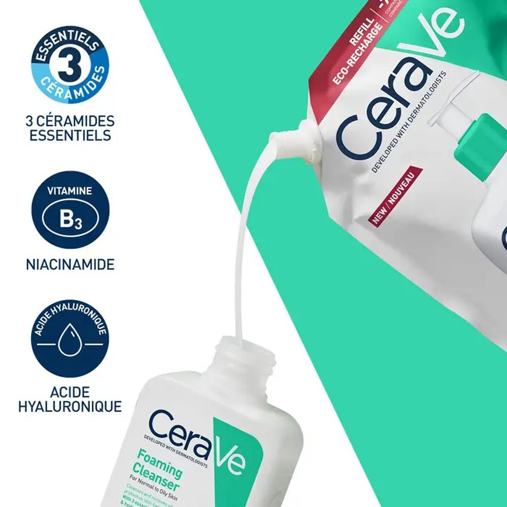 cerave – gel moussant nettoyant peau normale a grasse eco recharge – 473ml cerave – gel moussant nettoyant peau normale a grasse eco recharge – 473ml