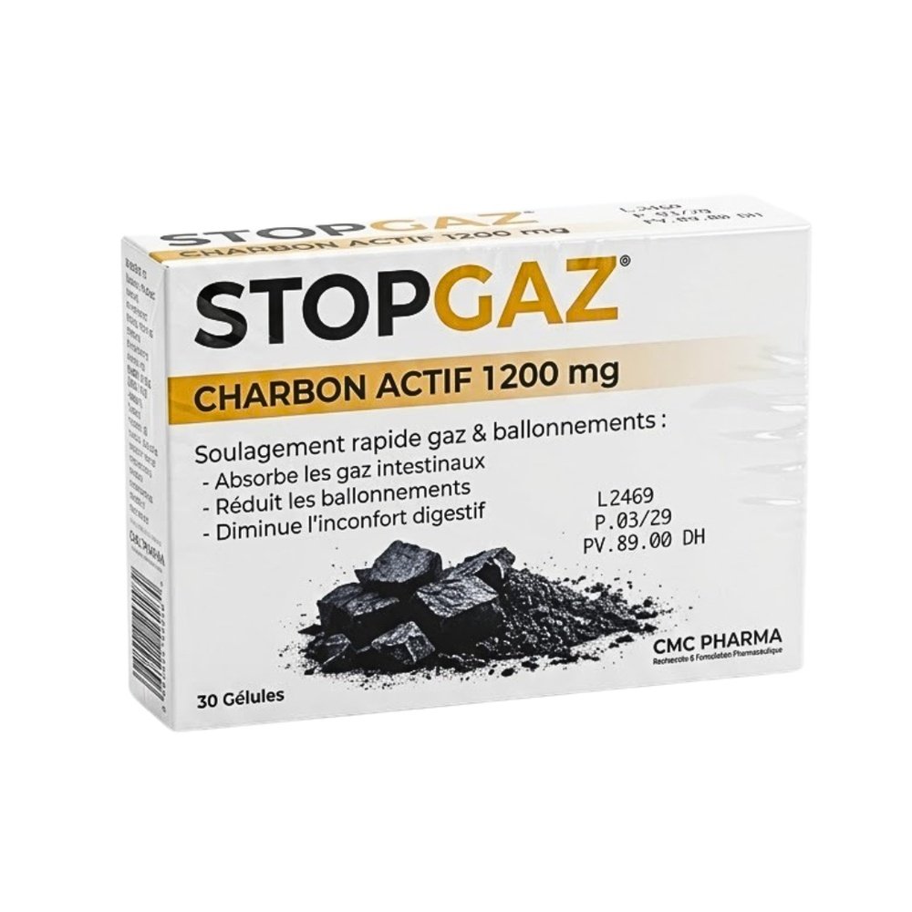 cmc pharma – stopgaz charbon actif 1200mg – 30 gelules