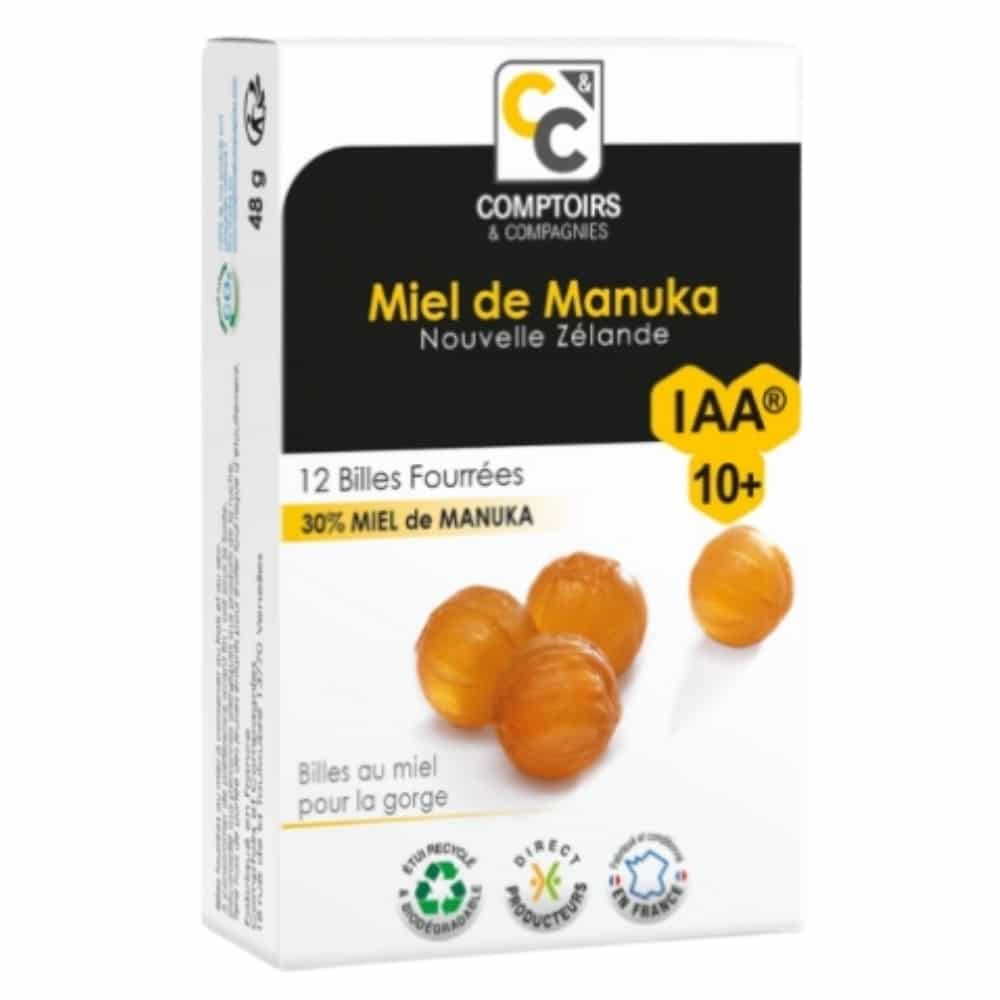 comptoirs et compagnies – miel de manuka iaa 10+ billes fourrees – 12u