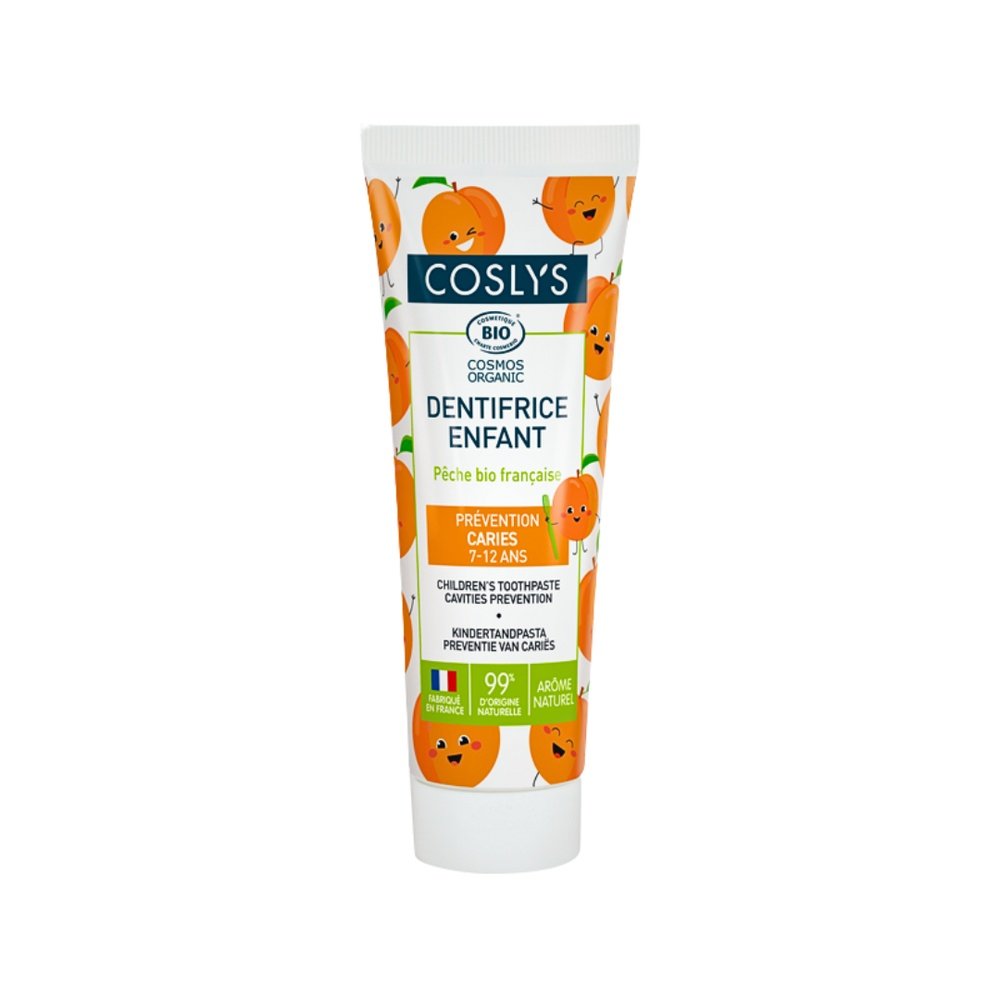 coslys – dentifrice juniors 7 12 ans peche bio – 50ml