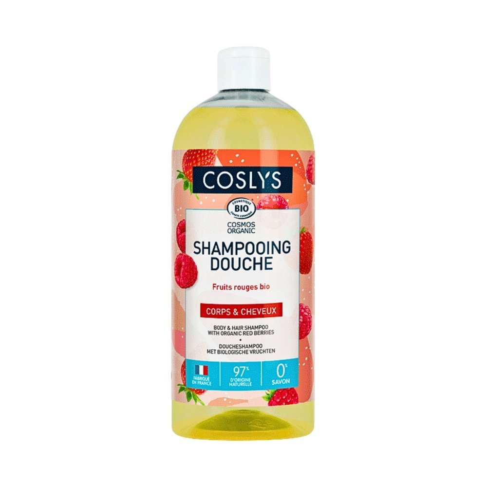 coslys – shampooing douche fruits rouges – 1l