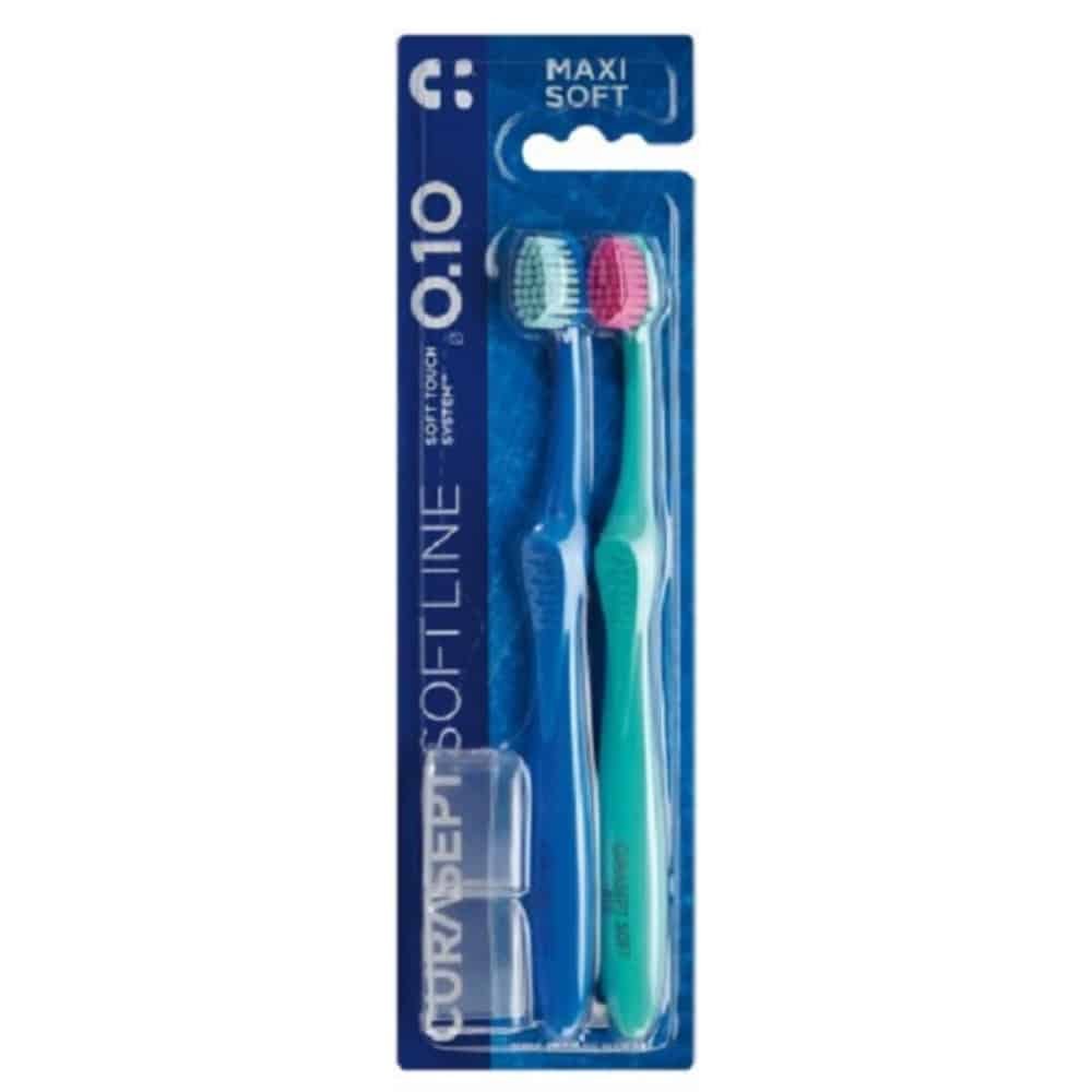 🎁 pack 🎁 – curasept – softline 0.10 maxi soft pack brosses a dents bleu et vert – 2u