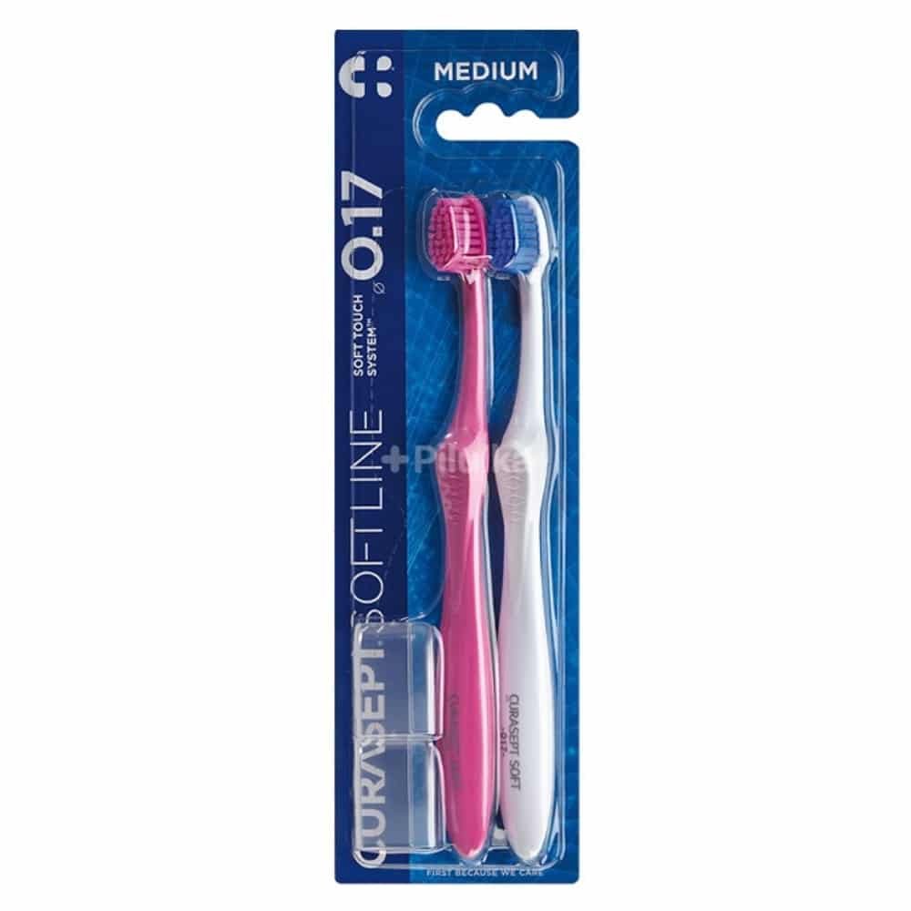 🎁 pack 🎁 – curasept – softline 0.17 medium pack brosses a dents rose et blanc – 2u