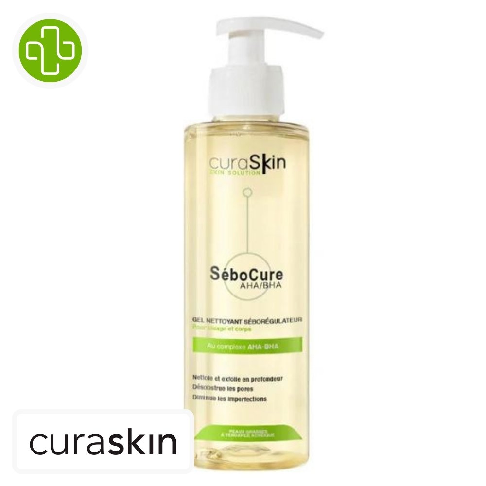 curaskin – sebocure aha bha gel nettoyant seboregulateur – 200ml