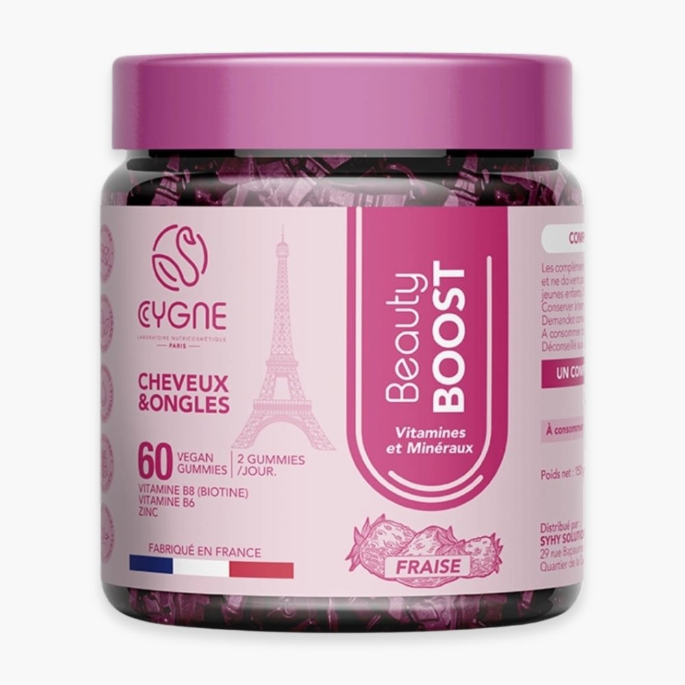 cygnelab – beauty boost vitamines et mineraux cheveux et ongles fraise – 60 gummies