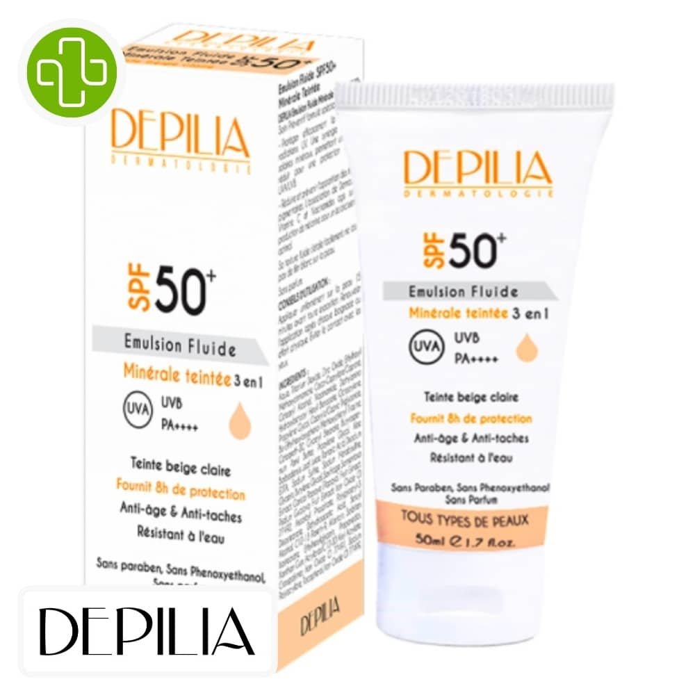 depilia – emulsion fluide minerale teinte beige claire spf50+ – 50ml
