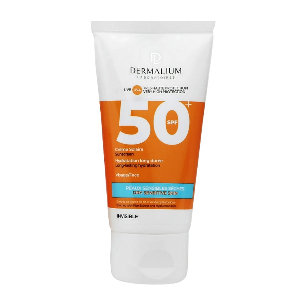 dermalium – ecran solaire peaux sensibles seches spf50+ – 50ml