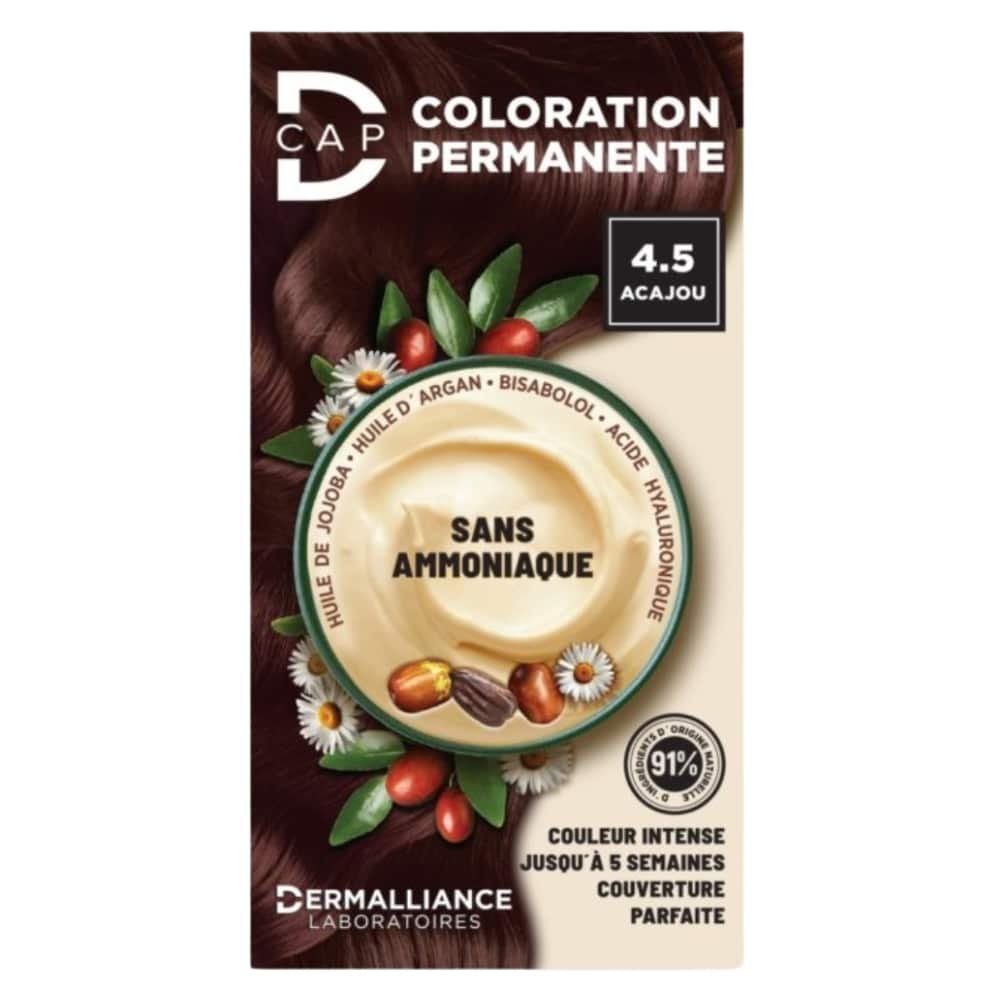 dermalliance – d cap coloration cheveux permanente – 4.5 acajou