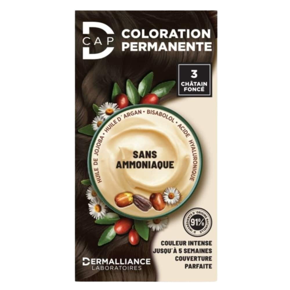 dermalliance – d cap coloration cheveux permanente – n°3 chatain fonce