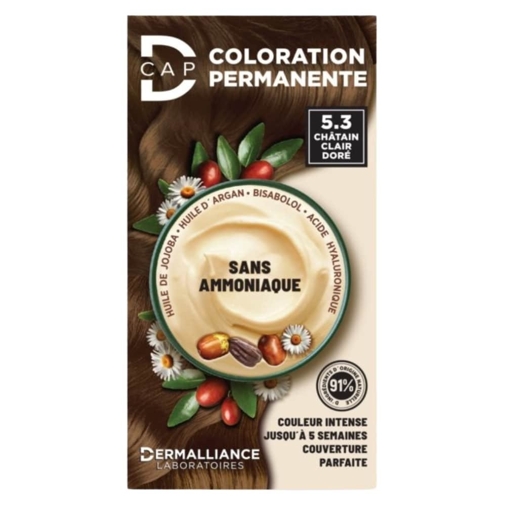 dermalliance – d cap coloration cheveux permanente – n°5.3 chatain clair dore