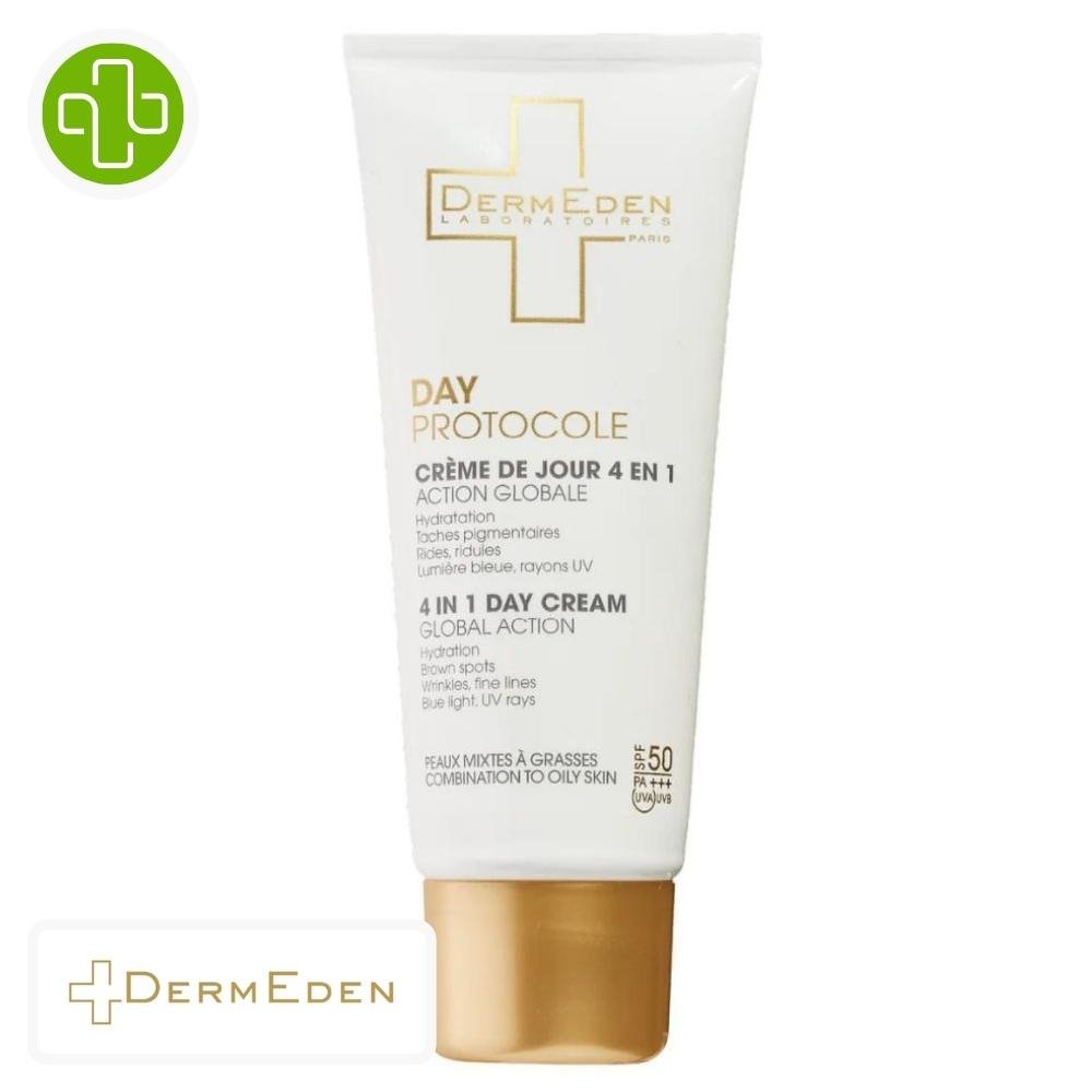 dermeden – day protocole creme de jour 4en1 action globale peau mixte a grasse spf50 – 50ml