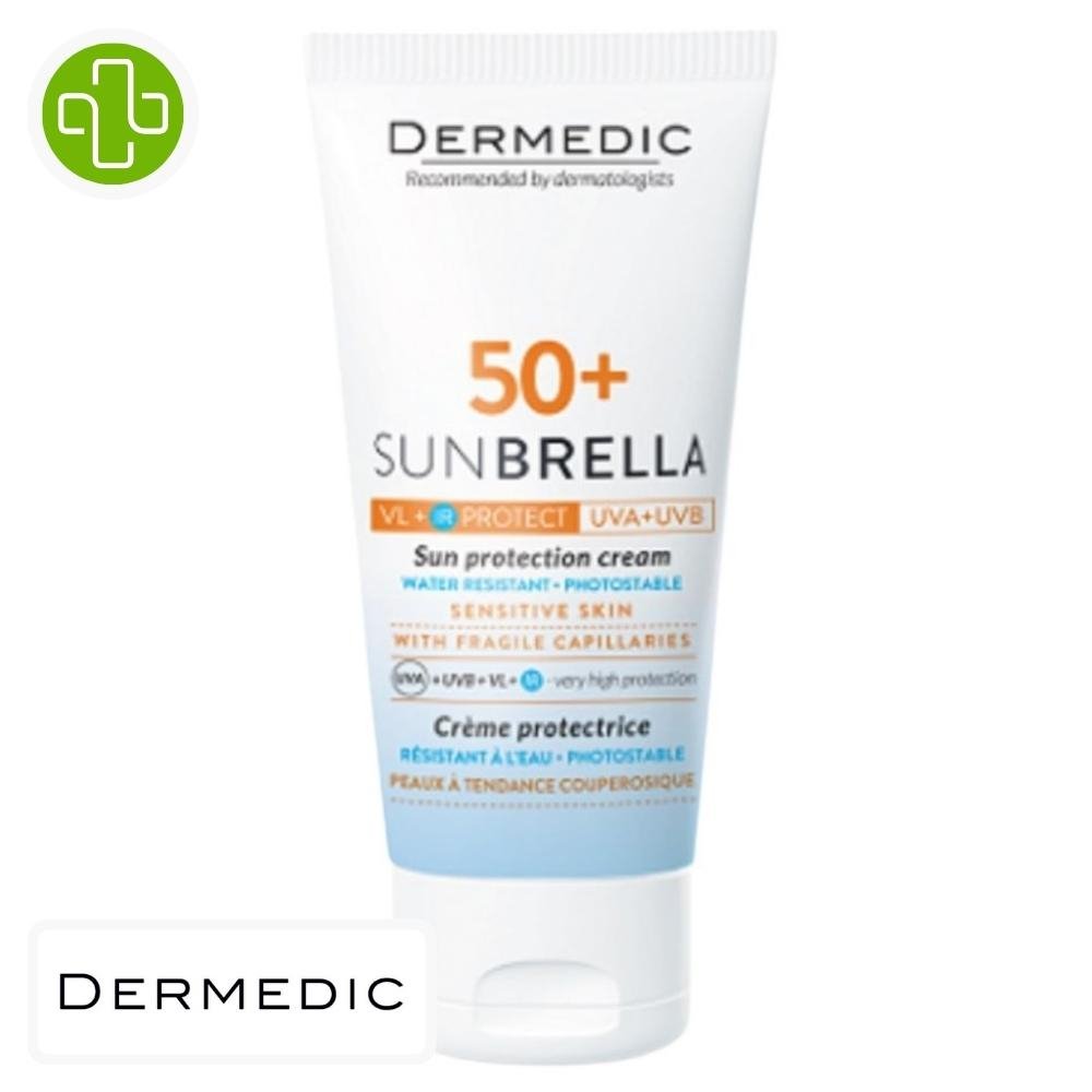 dermedic – sunbrella creme solaire spf50+ peau a tendance couperosique – 50ml