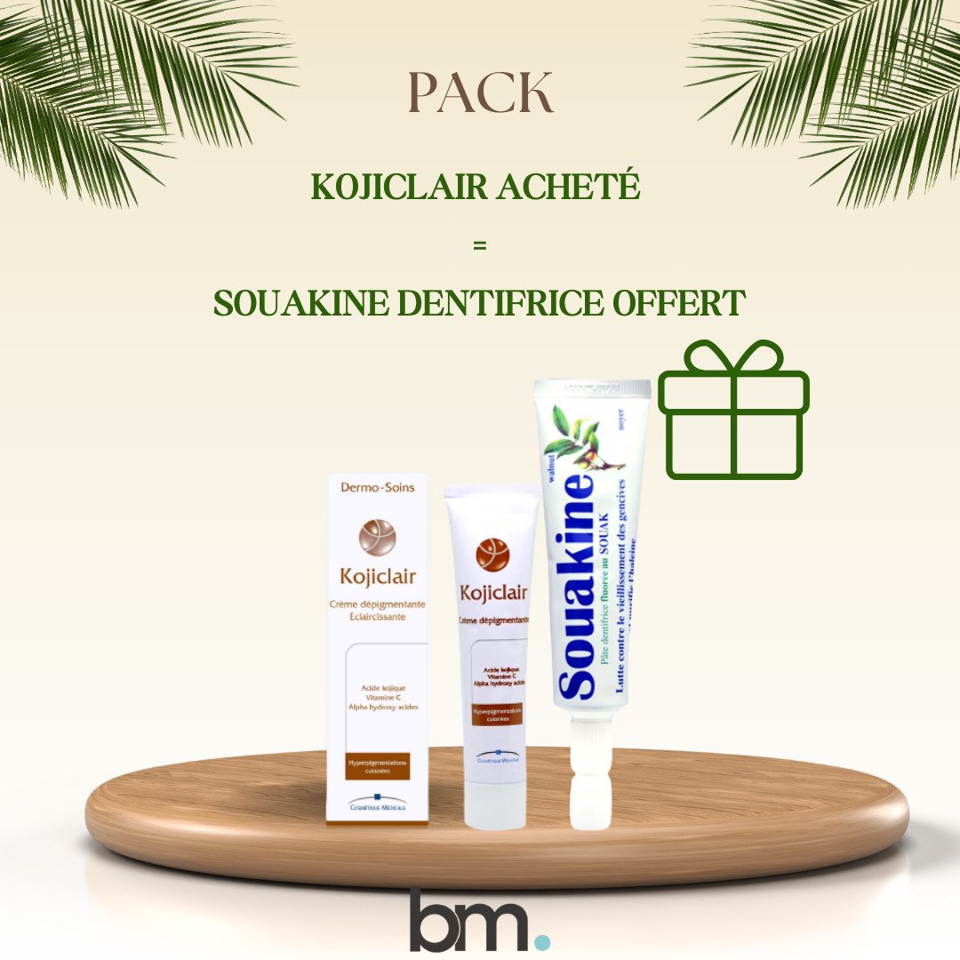 dermo soins – kojiclair crème éclairçissante 30ml + souakine dentifrice offert
