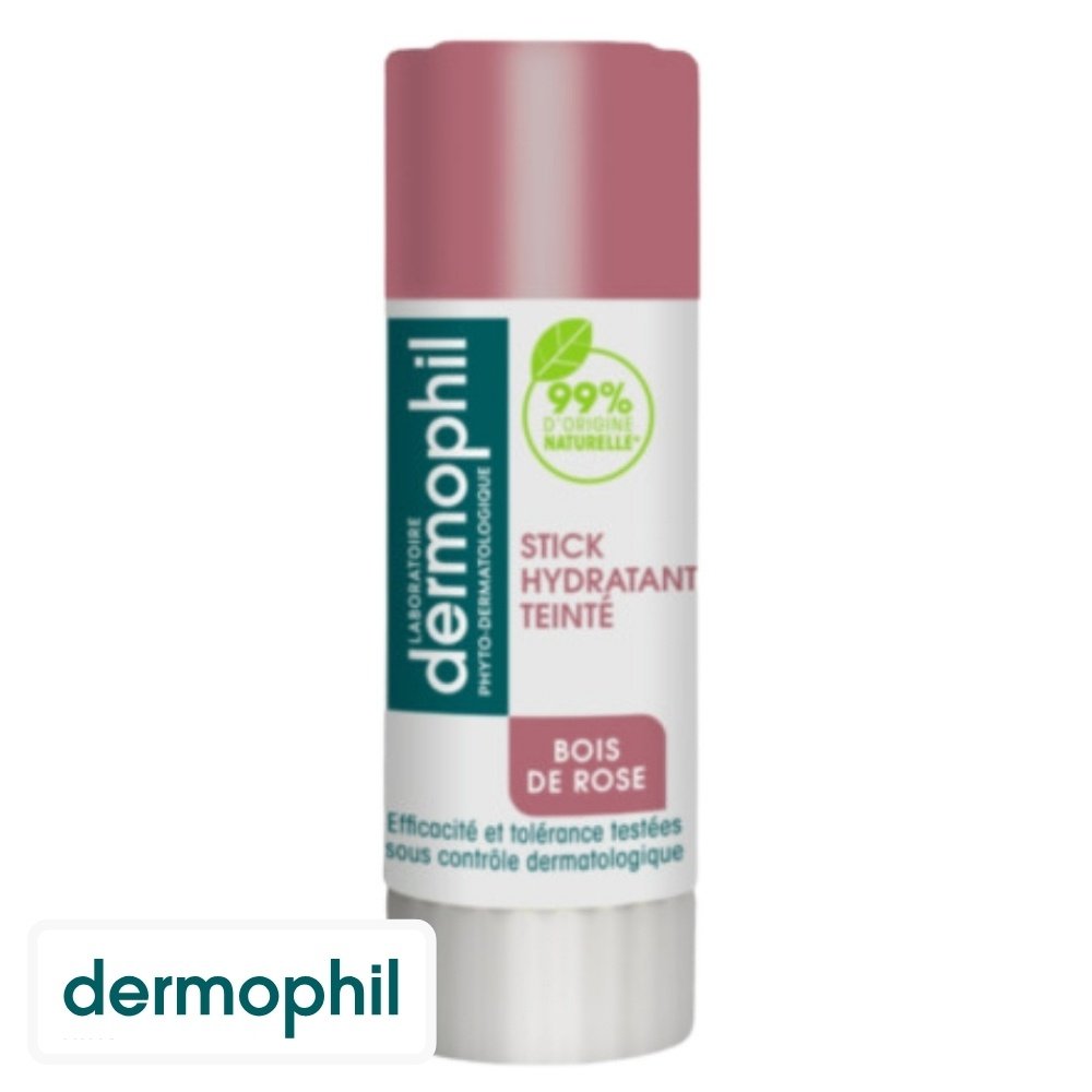 dermophil – stick levres hydratant teinte bois de rose bio – 4g