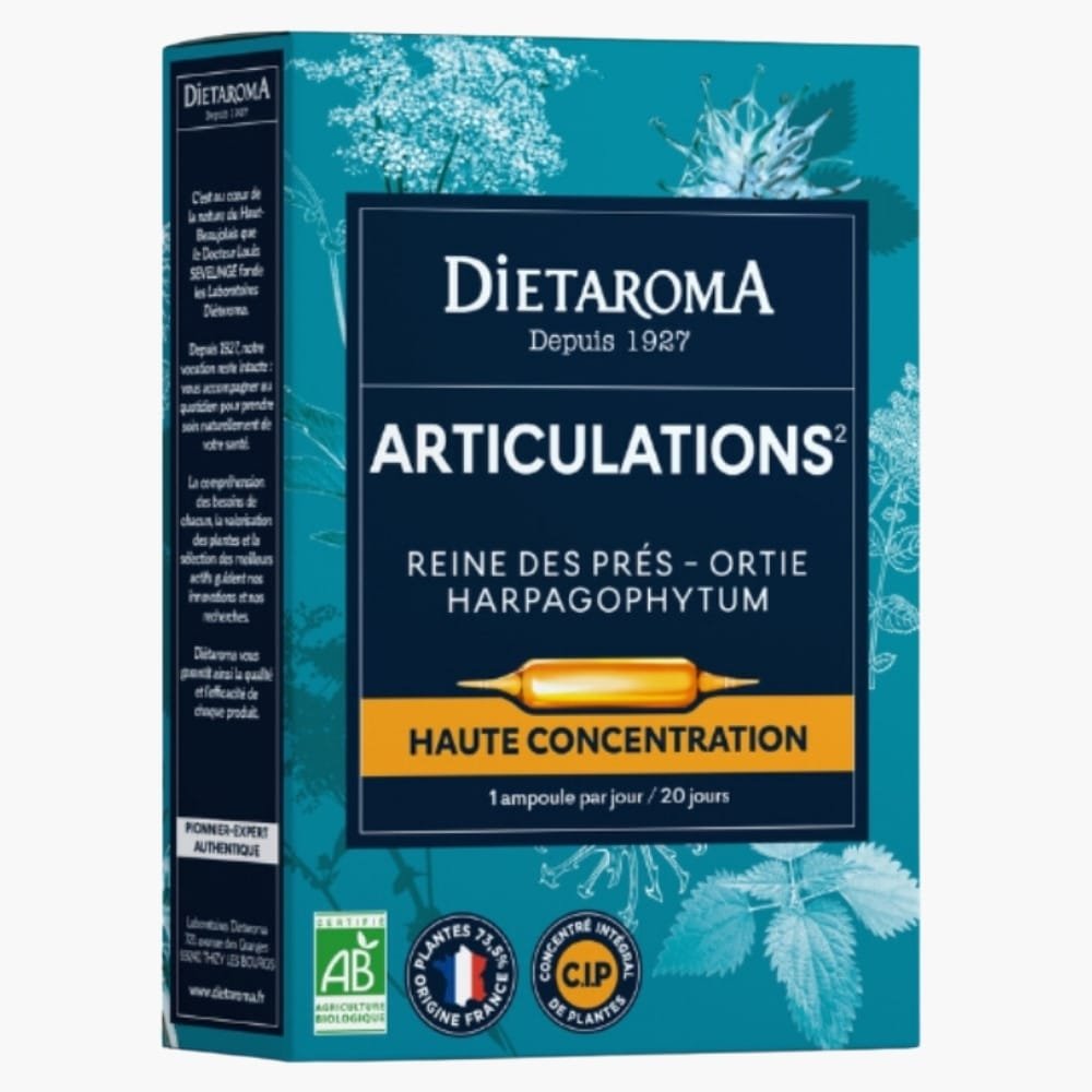 dietaroma – articulations reine des pres, ortie et harpagophytum ampoules bio – 10u
