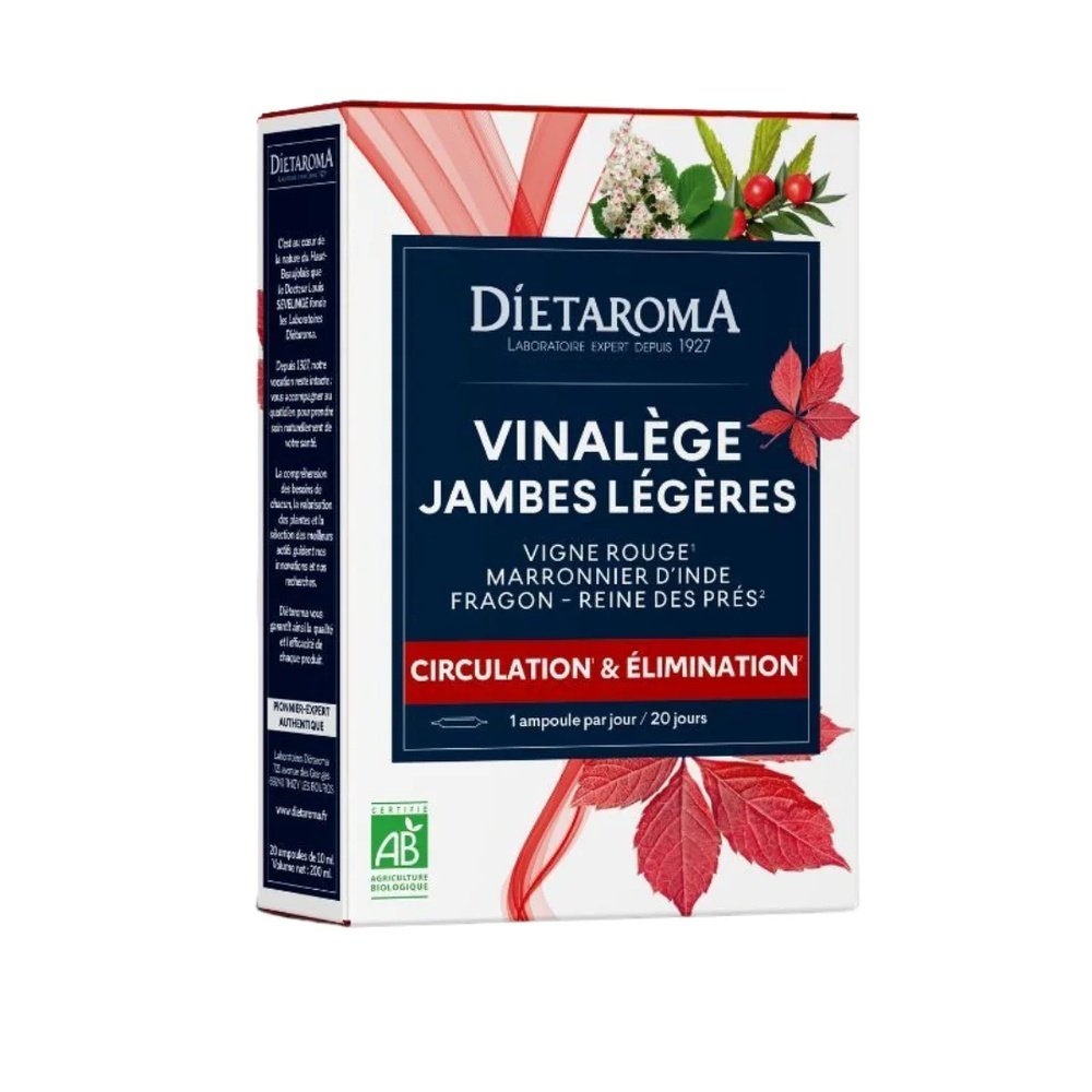 dietaroma – circulation et elimination vinalege jambee legeres 30 ampoules x – 10ml
